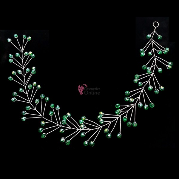 Accesoriu modern pentru decor par WED66 Argintiu cu cristale de 35cm - Green cu Reflexii